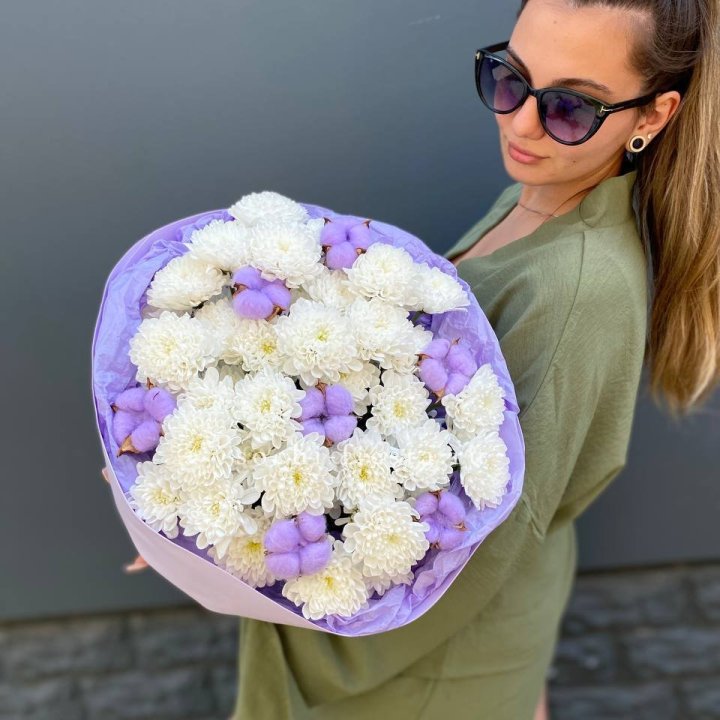  Букет  хризантем и хлопка в Тамбове