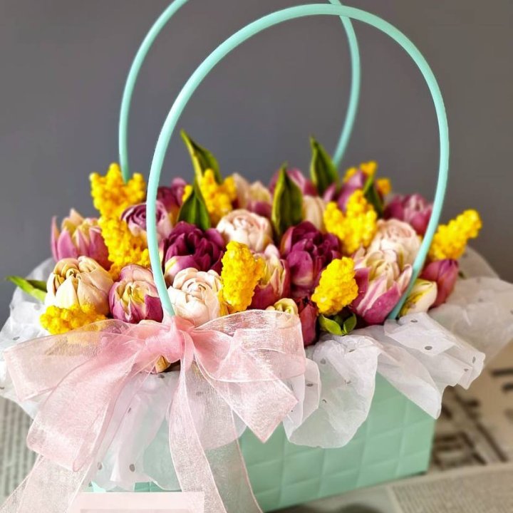 Тюльпаны в сумочке из зефира в Тамбове