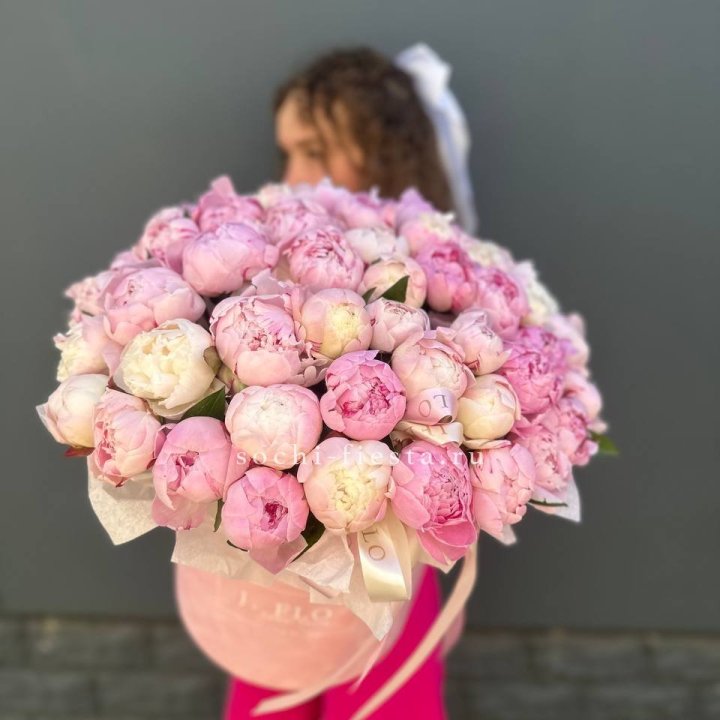 51 нежных пионов  в цилиндре в Тамбове