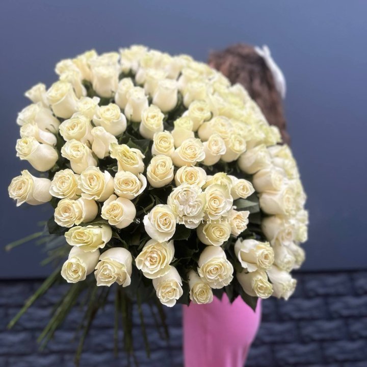 101 белая высокая импортная роза под ленту в Тамбове