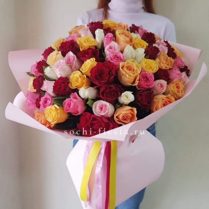 101 роза Кенийский микс "Нежность" в Тамбове