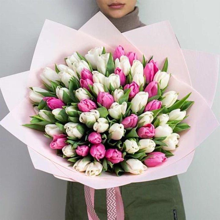 61 бело-розовый тюльпан в Тамбове