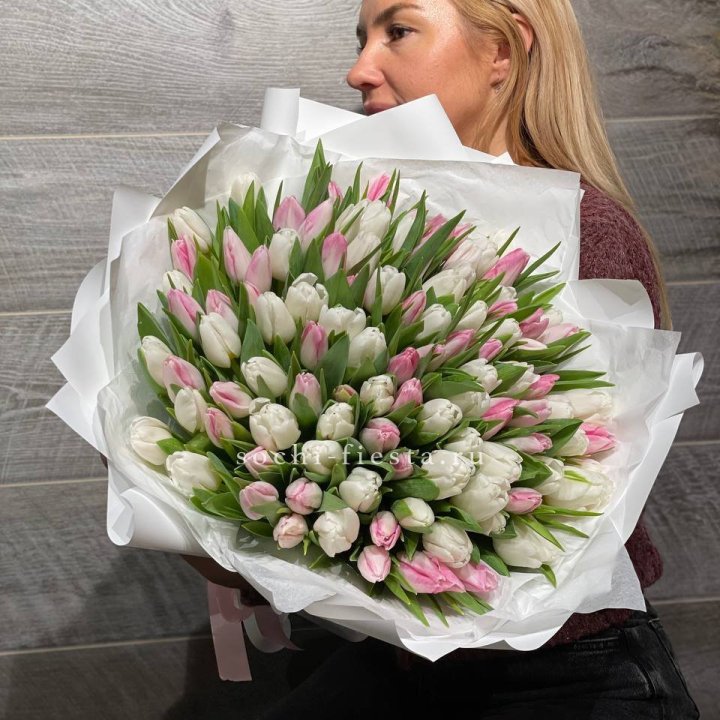 101 тюльпан нежный микс в Тамбове